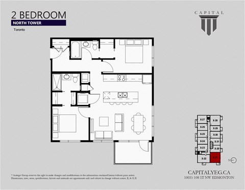 Floor plan for 2 beds, 2 baths